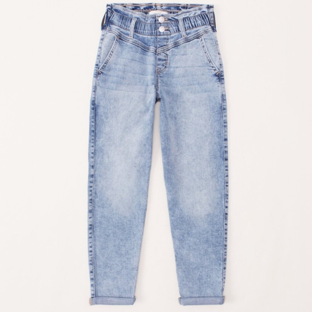 Abercrombie kids girls 5/6 long mini mom jeans paper bag waist Tall